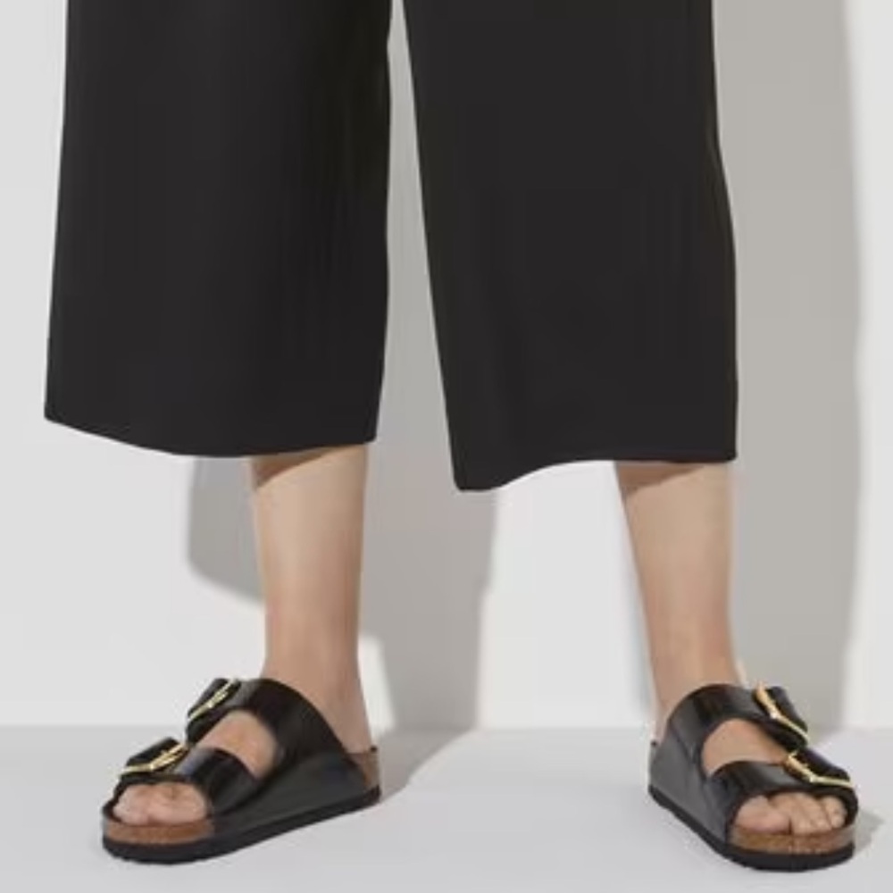 Birkenstock Arizona Big Buckle Sandals Natural Leather Patent High Shine Black - Picture 3 of 13